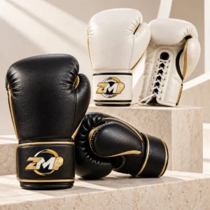 ZM black and white leather boxing gloves