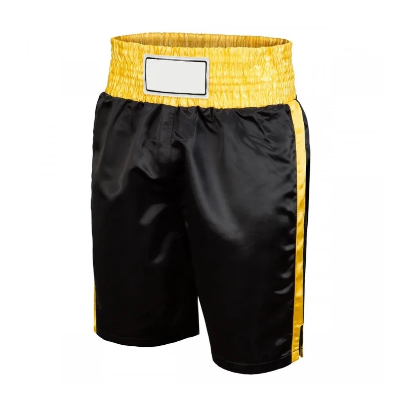 ZM black boxing shorts with yellow waistband and blank name panel