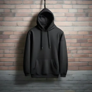ZM black pullover hoodie hanging on a wall