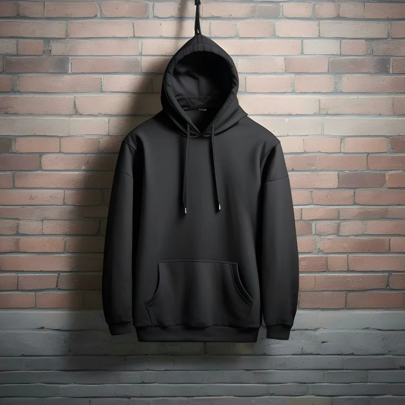 ZM black pullover hoodie hanging on a wall
