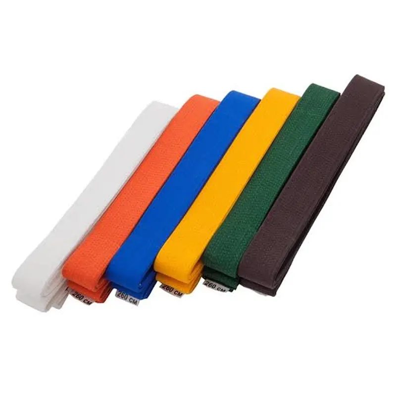 ZM karate belts in white, orange, blue, yellow, green and brown