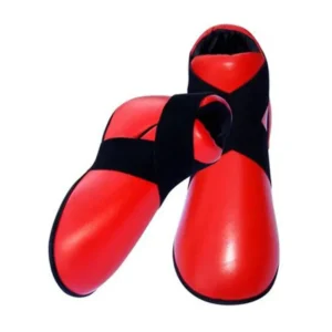 ZM red karate foot guards with black elastic strap