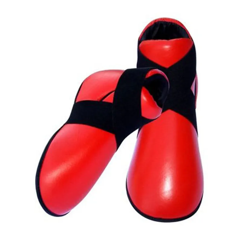 ZM red karate foot guards with black elastic strap