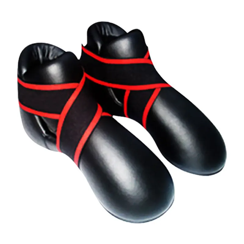 ZM black karate foot guards with red strap
