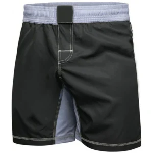 ZM black MMA shorts with grey waistband and white stitching