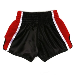 ZM black Muay Thai shorts with red mesh side panels