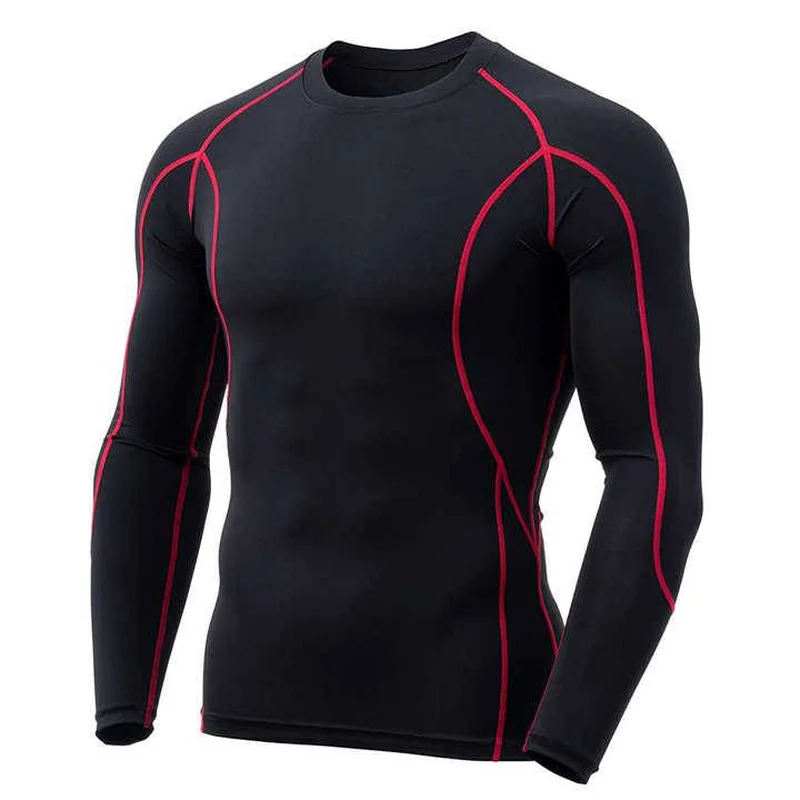 ZM black compression rashguard with red stitching, front