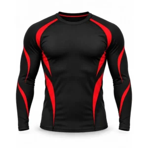 ZM black rashguard with red panel design