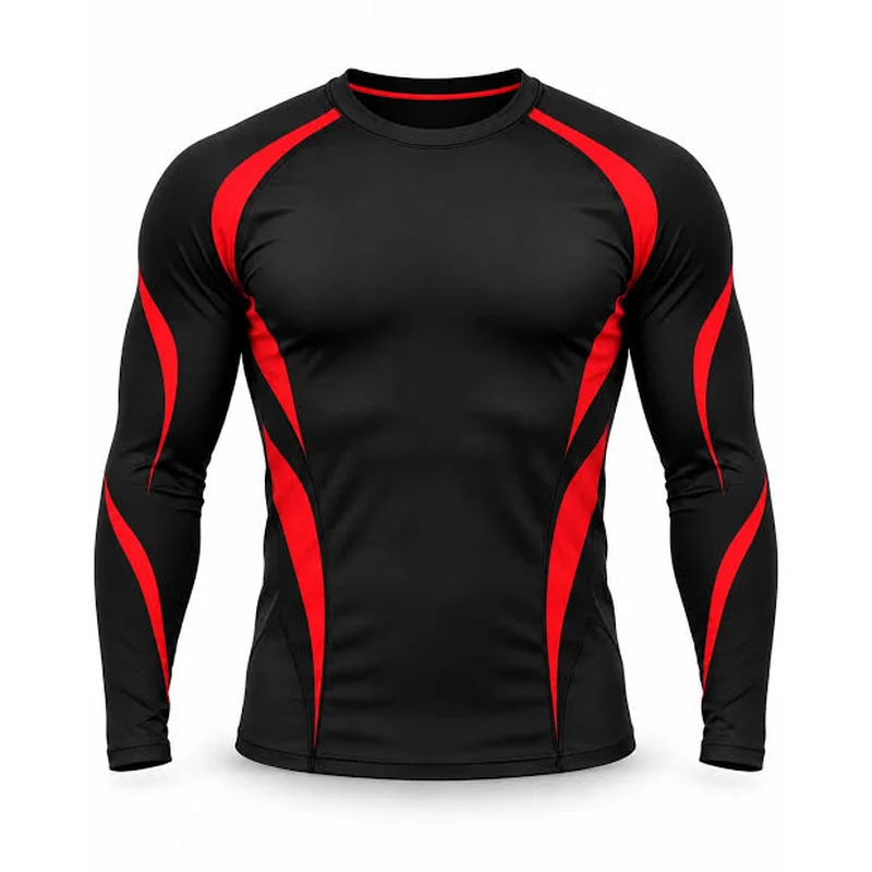 ZM black rashguard with red panel design