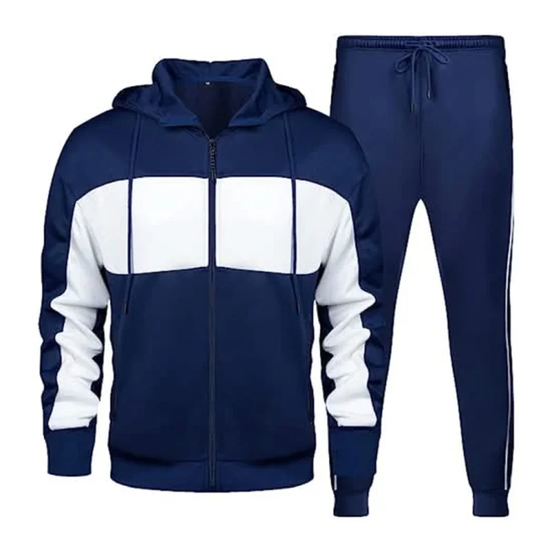 ZM navy and white zip track suit with side-striped joggers