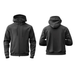 ZM black zip hoodie jacket, front and back