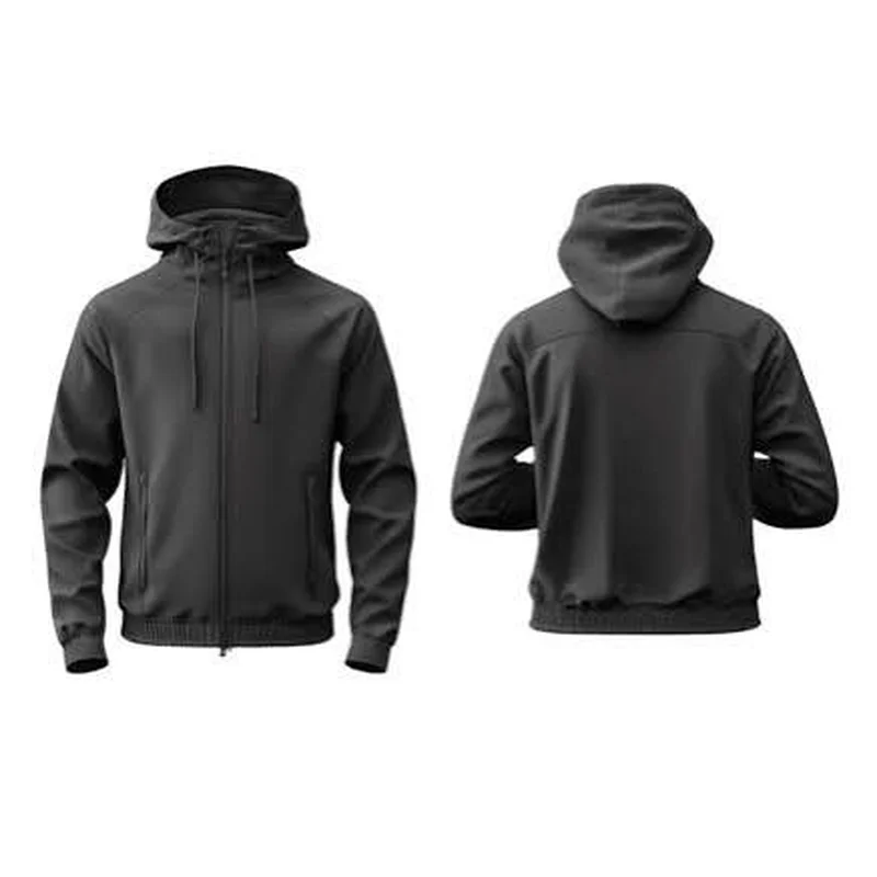 ZM black zip hoodie jacket, front and back