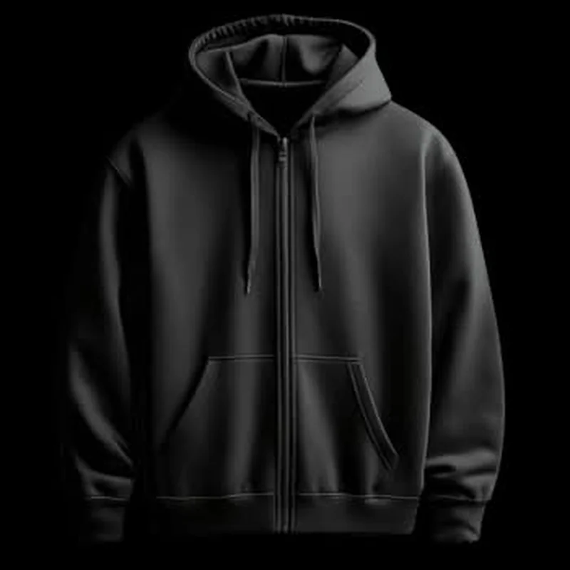 ZM black zip hoodie on dark background